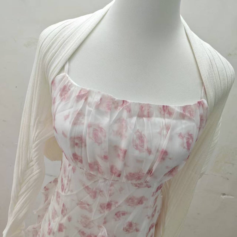 Long-Term Spot 2025 Spring Rare Competition Jiang Huiyuan'S Same Style French Holiday Floral Long Skirt Suspender Dress - Image 3